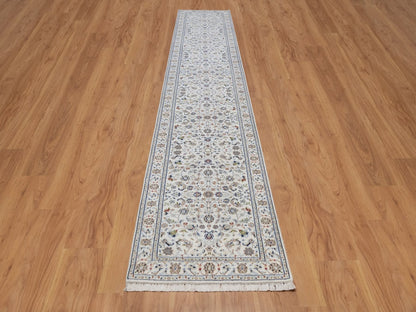 Nain Fine Oriental hand-knotted wool/silk runner in Ivory, 2'10" x 16'1" — SKU O092510 (view 2)