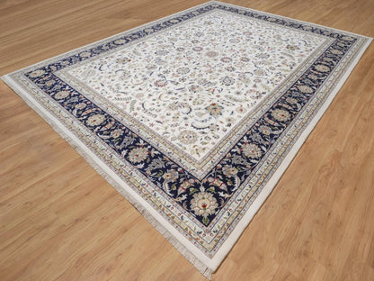 Nain Fine Oriental hand-knotted wool/silk rug in Ivory & Midnight Blue, 11'11" x 15'11" — SKU O092511 (view 3)