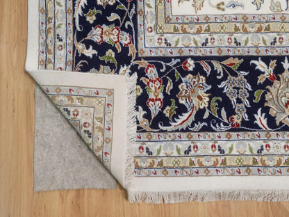 Nain Fine Oriental hand-knotted wool/silk rug in Ivory & Midnight Blue, 11'11" x 15'11" — SKU O092511 (view 4)