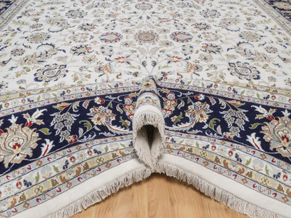 Nain Fine Oriental hand-knotted wool/silk rug in Ivory & Midnight Blue, 11'11" x 15'11" — SKU O092511 (view 5)