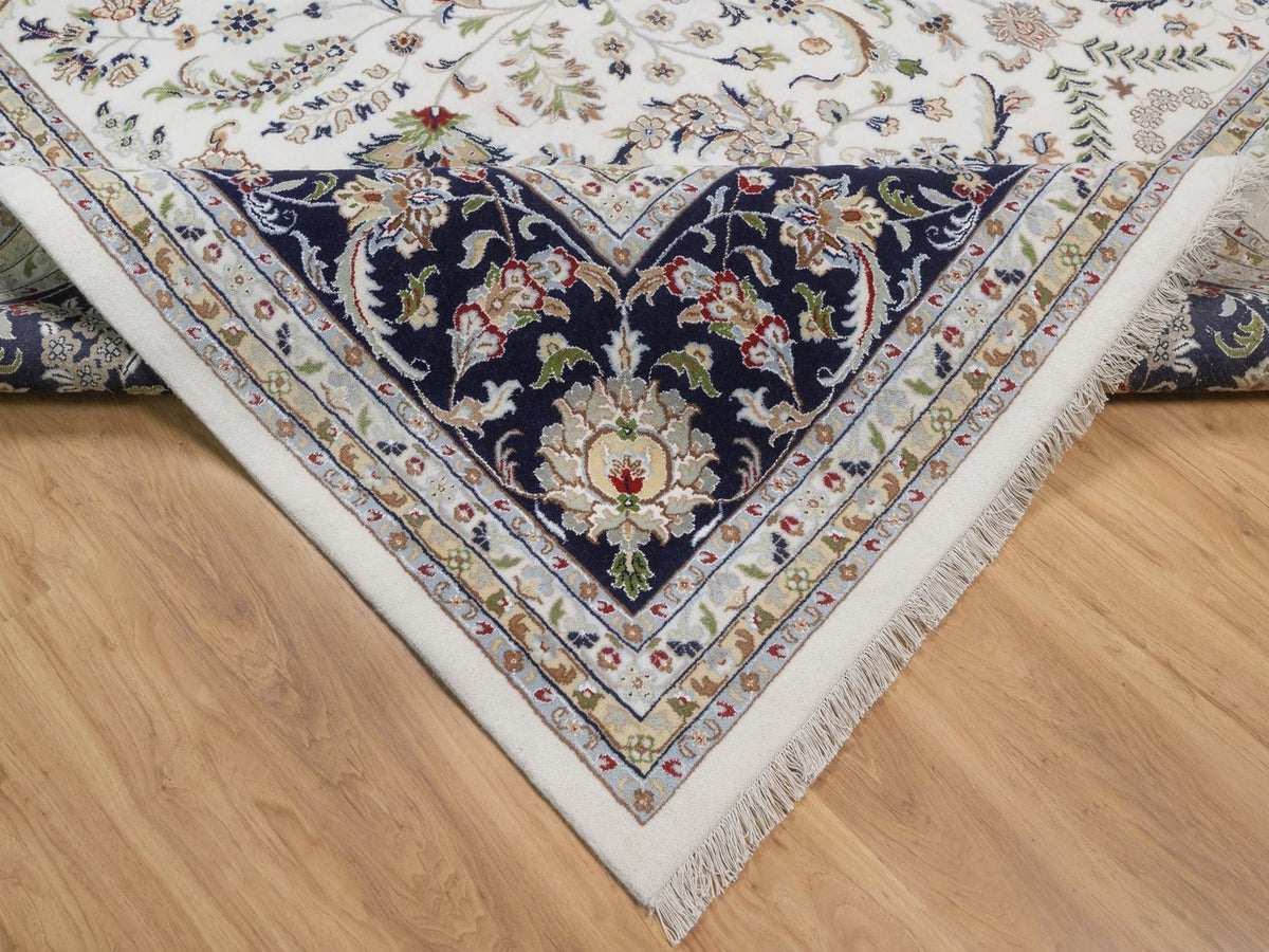Nain Fine Oriental hand-knotted wool/silk rug in Ivory & Midnight Blue, 11'11" x 15'11" — SKU O092511 (view 6)