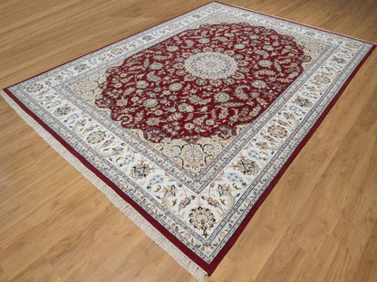 Nain Fine Oriental hand-knotted wool/silk rug in Red & Ivory, 8'9" x 11'10" — SKU O092513 (view 3)