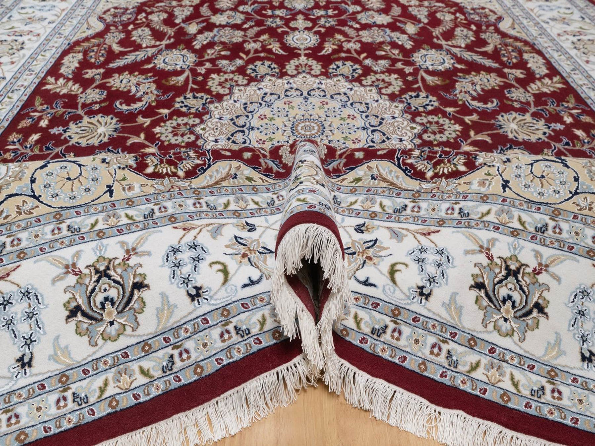 Nain Fine Oriental hand-knotted wool/silk rug in Red & Ivory, 8'9" x 11'10" — SKU O092513 (view 5)