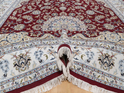 Nain Fine Oriental hand-knotted wool/silk rug in Red & Ivory, 8'9" x 11'10" — SKU O092513 (view 5)