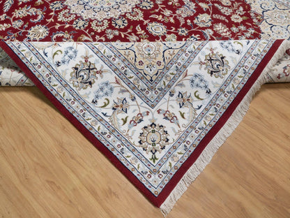 Nain Fine Oriental hand-knotted wool/silk rug in Red & Ivory, 8'9" x 11'10" — SKU O092513 (view 6)