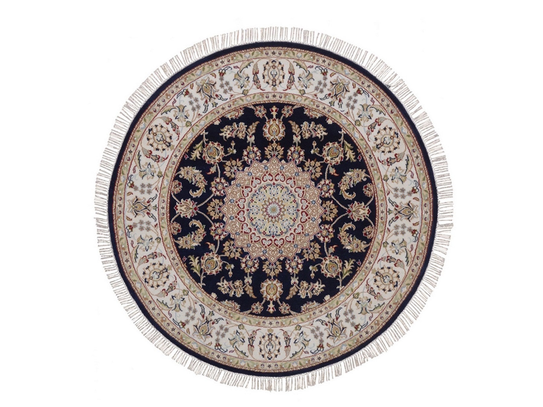 Blue 5'1" x 5'2" Fine Oriental Hand knotted Wool/Silk Rug - Sku: O092515