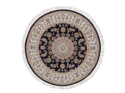 Blue 5'1" x 5'2" Fine Oriental Hand knotted Wool/Silk Rug - Sku: O092515