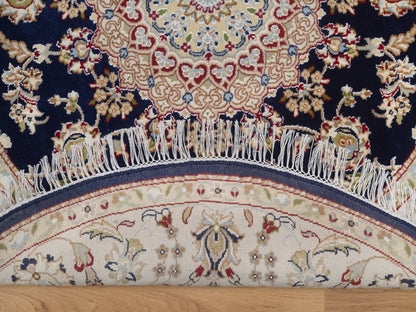 Blue 5'1" x 5'2" Fine Oriental Hand knotted Wool/Silk Rug - Sku: O092515