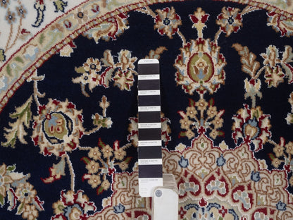 Blue 5'1" x 5'2" Fine Oriental Hand knotted Wool/Silk Rug - Sku: O092515