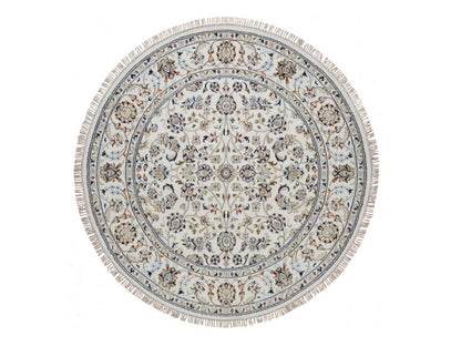 Nain Fine Oriental hand-knotted wool/silk rug in Ivory, 5' x 5'1" — SKU O092516