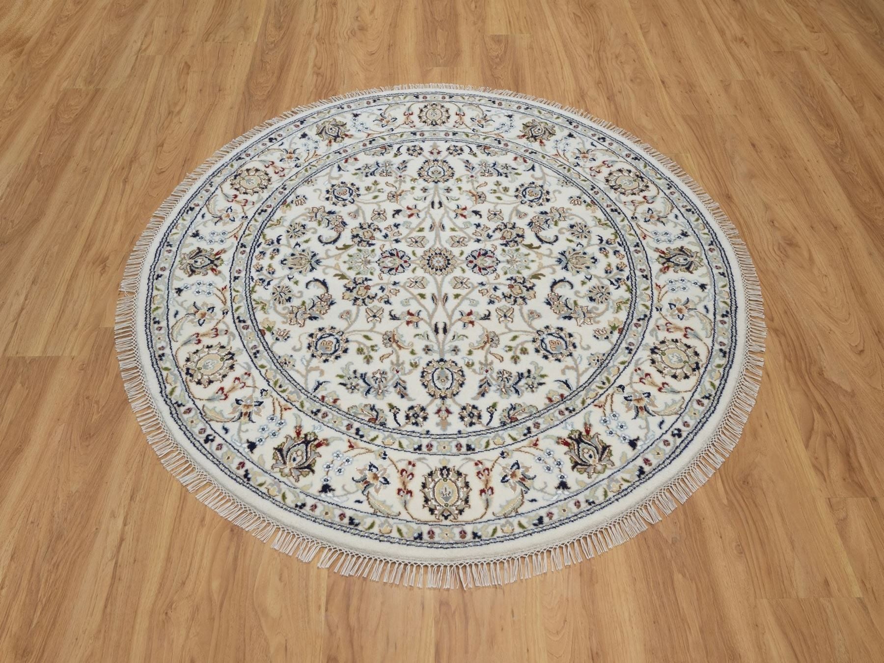 Nain Fine Oriental hand-knotted wool/silk rug in Ivory, 5' x 5'1" — SKU O092516 (view 2)