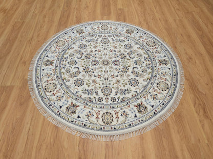Nain Fine Oriental hand-knotted wool/silk rug in Ivory, 5' x 5'1" — SKU O092516 (view 2)