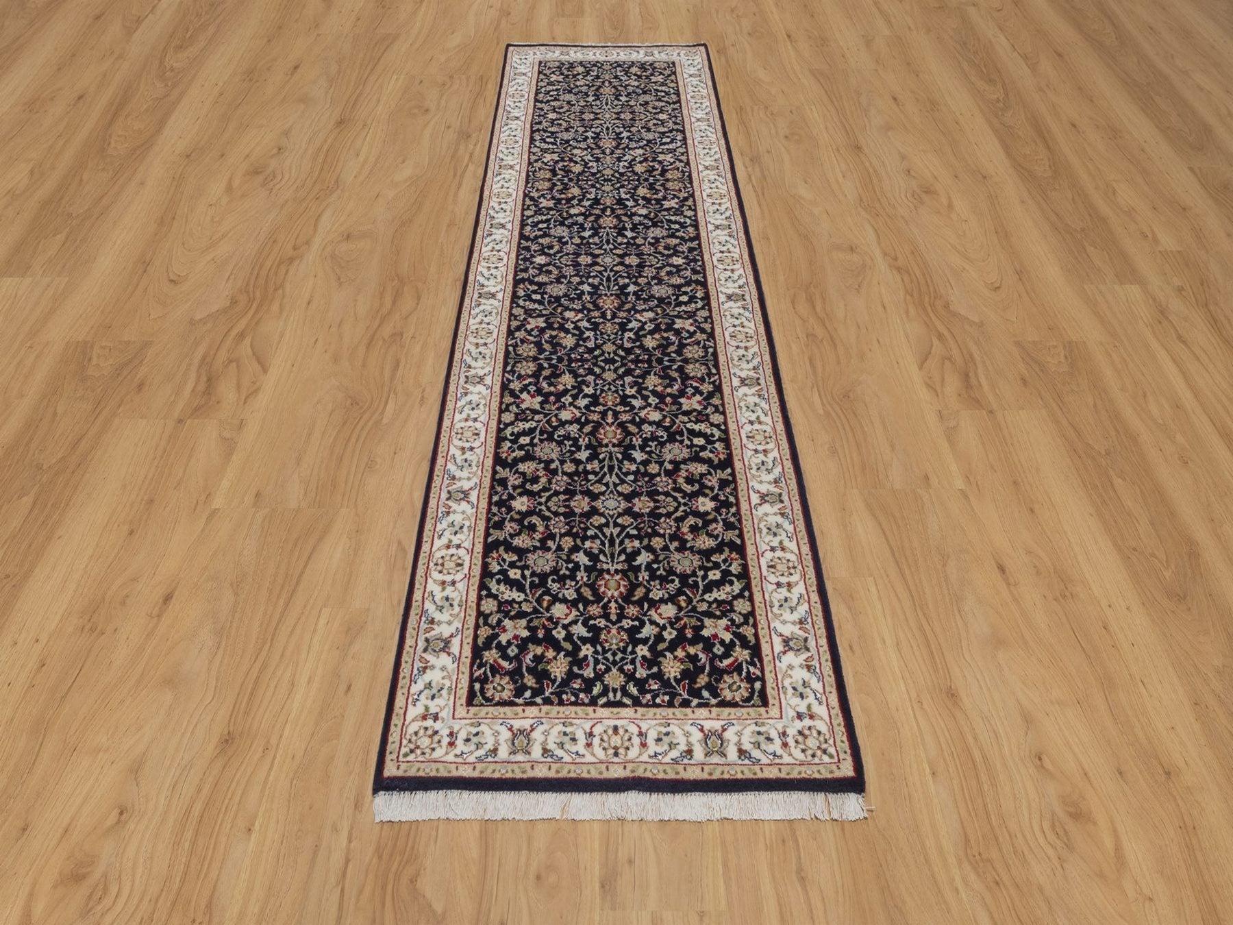 Blue 2'9" x 10'4" Fine Oriental Hand knotted Wool/Silk Rug - Sku: O092517