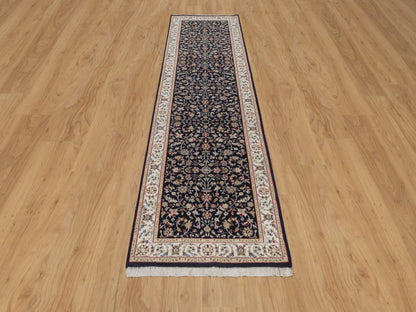 Blue 2'9" x 10'4" Fine Oriental Hand knotted Wool/Silk Rug - Sku: O092517