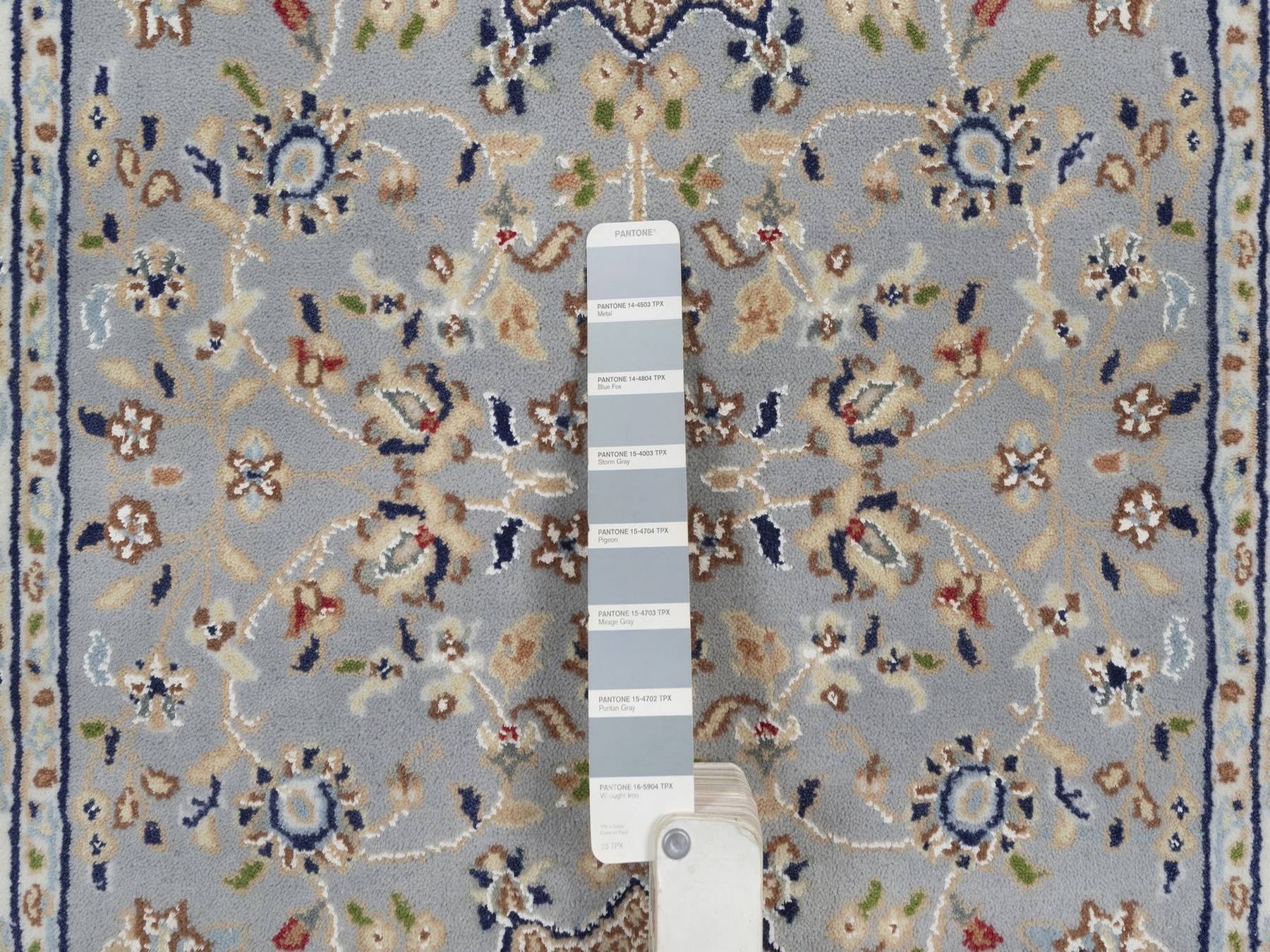 Nain Fine Oriental hand-knotted wool/silk runner in Blue & Ivory, 2'8" x 6'3" — SKU O092520 (view 4)