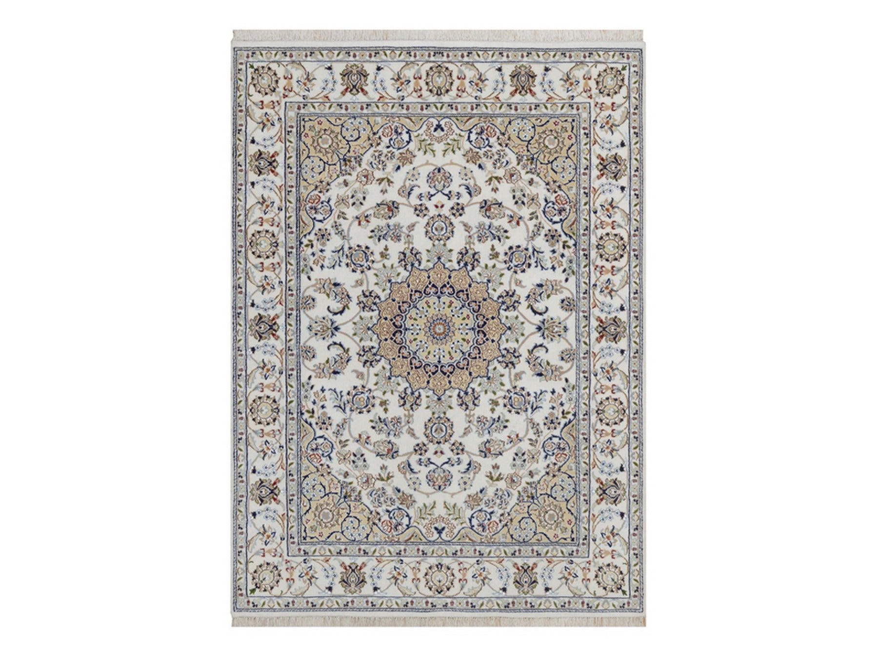 Ivory 5'2" x 7'1" Fine Oriental Hand knotted Wool/Silk Rug - Sku: O092523