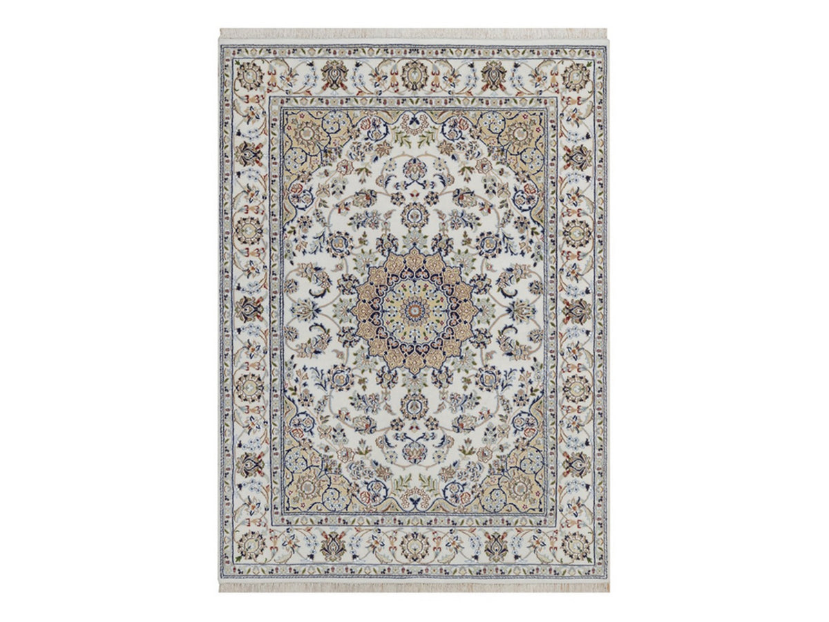 Nain Fine Oriental hand-knotted wool/silk rug in Ivory, 5'2" x 7'1" — SKU O092523