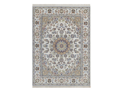 Nain Fine Oriental hand-knotted wool/silk rug in Ivory, 5'2" x 7'1" — SKU O092523