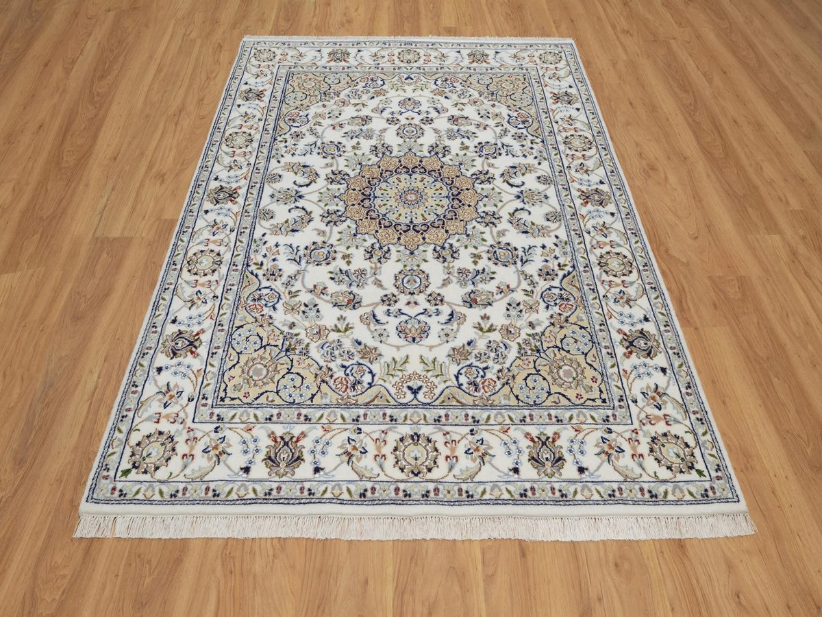 Nain Fine Oriental hand-knotted wool/silk rug in Ivory, 5'2" x 7'1" — SKU O092523 (view 2)