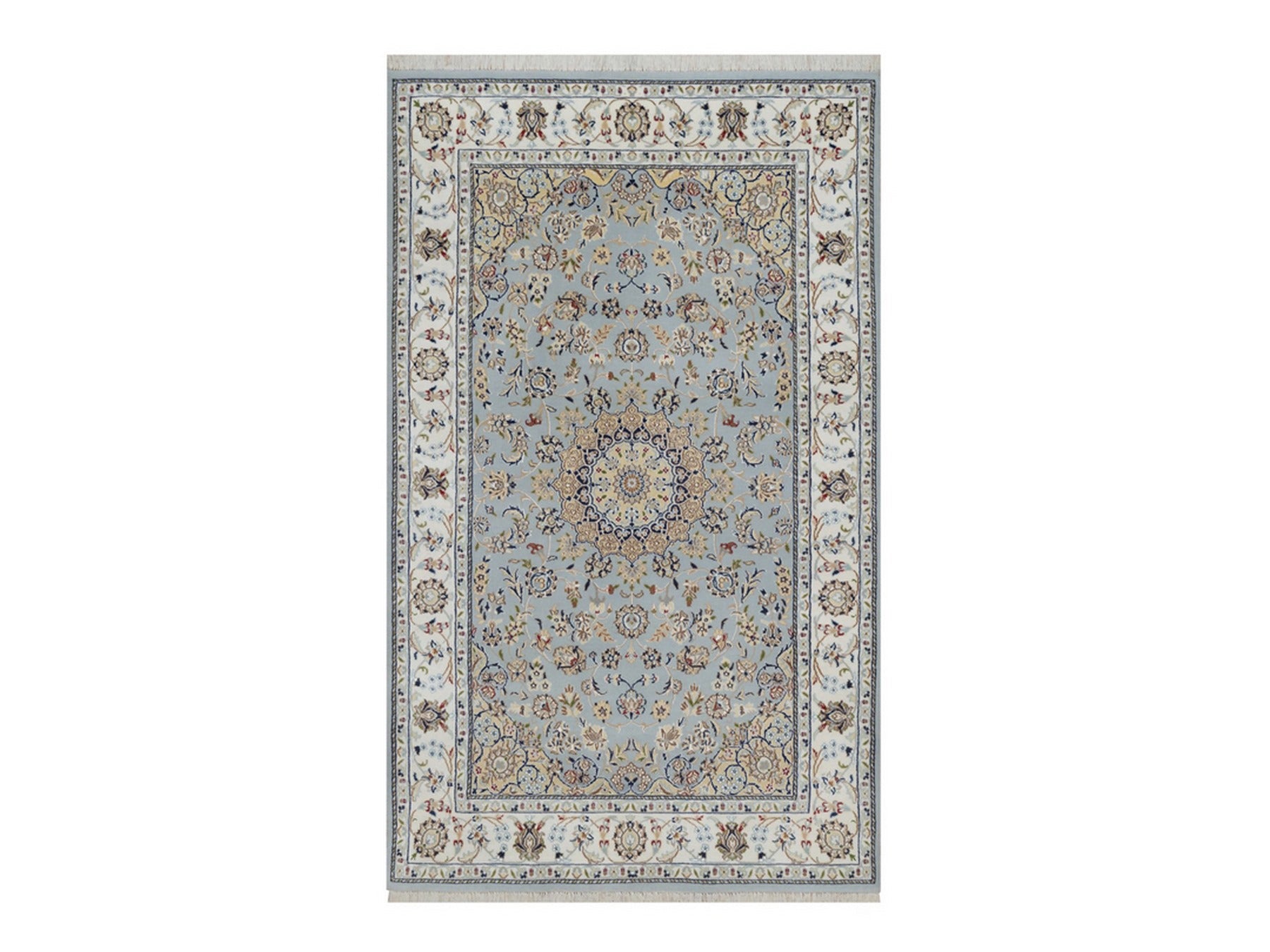 Blue 5'0" x 8'3" Fine Oriental Hand knotted Wool/Silk Rug - Sku: O092524