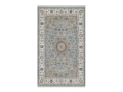 Blue 5'0" x 8'3" Fine Oriental Hand knotted Wool/Silk Rug - Sku: O092524
