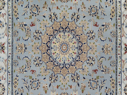 Blue 5'0" x 8'3" Fine Oriental Hand knotted Wool/Silk Rug - Sku: O092524