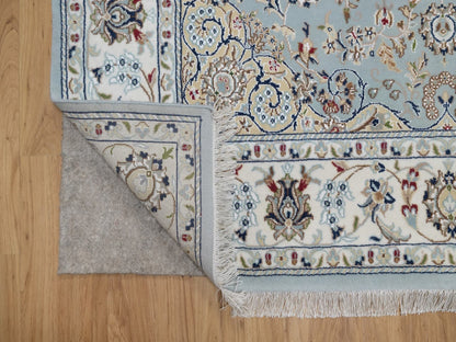 Blue 5'10" x 6'0" Fine Oriental Hand knotted Wool/Silk Rug - Sku: O092525