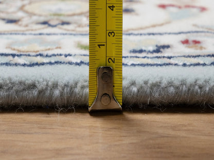Blue 5'10" x 6'0" Fine Oriental Hand knotted Wool/Silk Rug - Sku: O092525