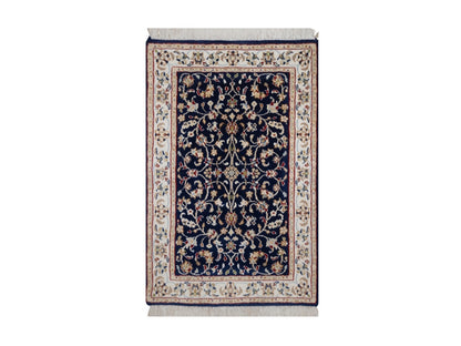 Blue 2'1" x 3'3" Fine Oriental Hand knotted Wool/Silk Rug - Sku: O092528
