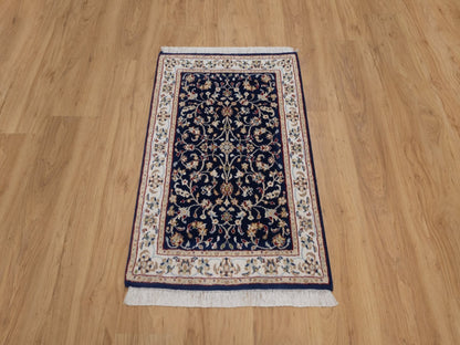 Blue 2'1" x 3'3" Fine Oriental Hand knotted Wool/Silk Rug - Sku: O092530