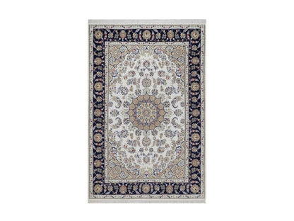 Nain Fine Oriental hand-knotted wool/silk rug in Ivory & Midnight Blue, 2'2" x 3'2" — SKU O092532