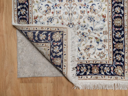 Nain Fine Oriental hand-knotted wool/silk rug in Ivory & Midnight Blue, 2'2" x 3'2" — SKU O092532 (view 3)