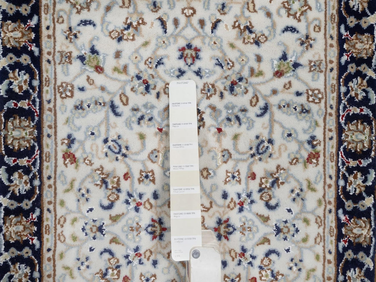 Nain Fine Oriental hand-knotted wool/silk rug in Ivory & Midnight Blue, 2'2" x 3'2" — SKU O092532 (view 4)