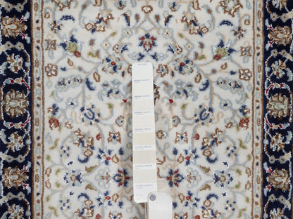 Nain Fine Oriental hand-knotted wool/silk rug in Ivory & Midnight Blue, 2'2" x 3'2" — SKU O092532 (view 4)