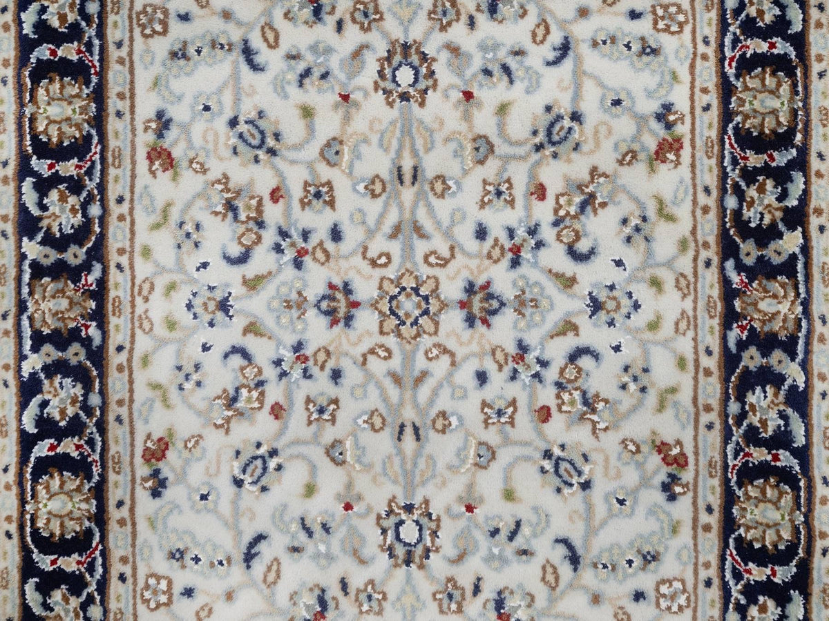 Nain Fine Oriental hand-knotted wool/silk rug in Ivory & Midnight Blue, 2'2" x 3'2" — SKU O092532 (view 5)