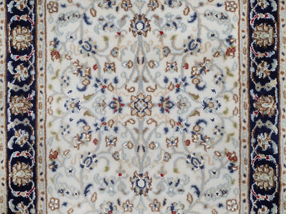 Nain Fine Oriental hand-knotted wool/silk rug in Ivory & Midnight Blue, 2'2" x 3'2" — SKU O092532 (view 5)