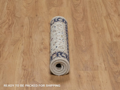 Nain Fine Oriental hand-knotted wool/silk rug in Ivory & Midnight Blue, 2'2" x 3'2" — SKU O092532 (view 6)