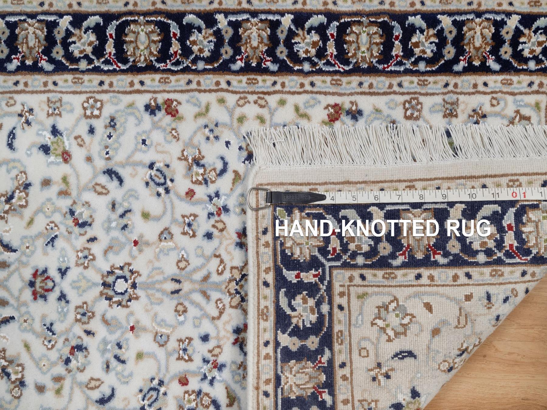 Nain Fine Oriental hand-knotted wool/silk rug in Ivory & Midnight Blue, 2'2" x 3'2" — SKU O092532 (view 8)