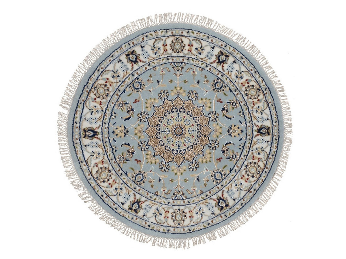 Nain Fine Oriental hand-knotted wool/silk rug in Blue & Ivory, 3'3" x 3'3" — SKU O092534