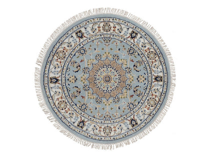Nain Fine Oriental hand-knotted wool/silk rug in Blue & Ivory, 3'3" x 3'3" — SKU O092534