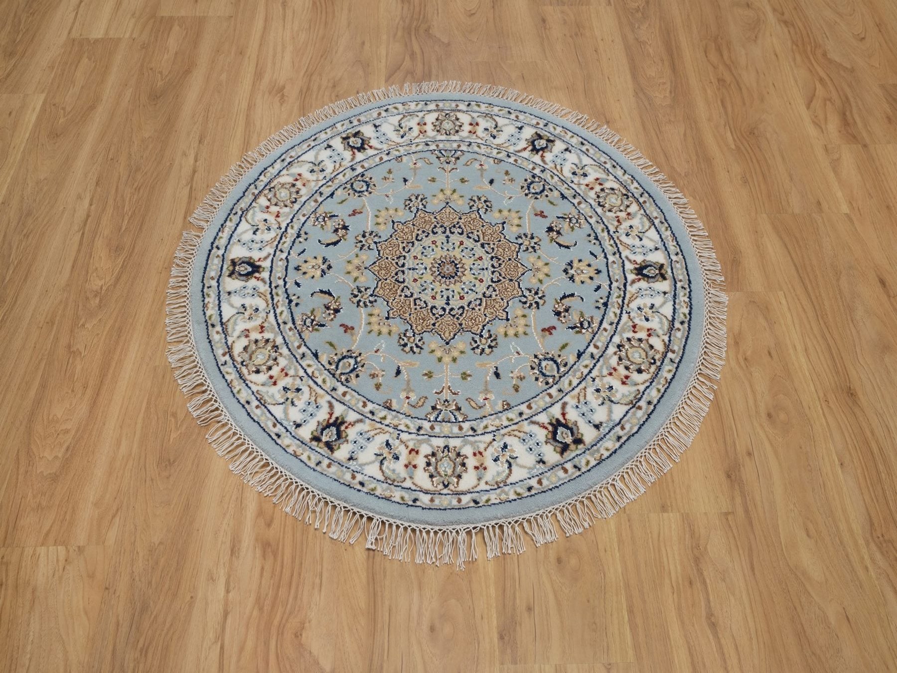 Nain Fine Oriental hand-knotted wool/silk rug in Blue & Ivory, 3'3" x 3'3" — SKU O092534 (view 2)