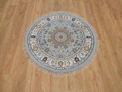 Nain Fine Oriental hand-knotted wool/silk rug in Blue & Ivory, 3'3" x 3'3" — SKU O092534 (view 2)
