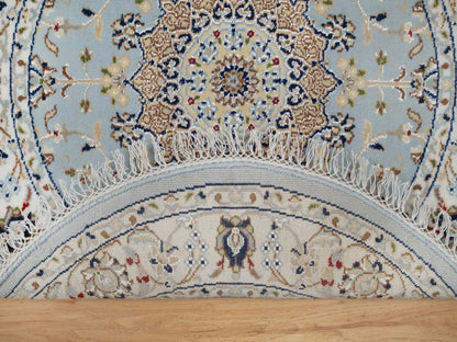 Blue 3'3" x 3'3" Fine Oriental Hand knotted Wool/Silk Rug - Sku: O092534
