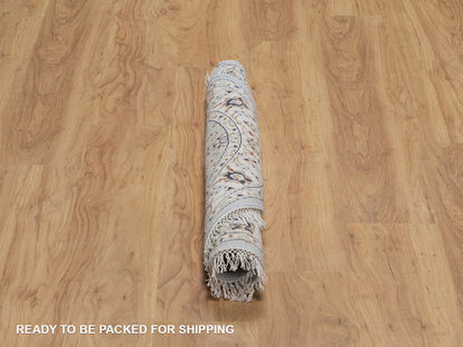 Blue 3'3" x 3'3" Fine Oriental Hand knotted Wool/Silk Rug - Sku: O092534