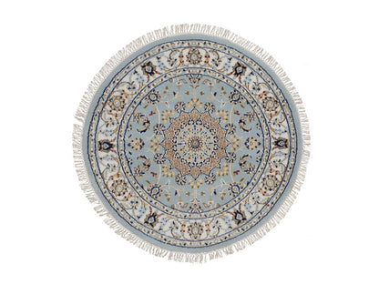 Blue 3'3" x 3'3" Fine Oriental Hand knotted Wool/Silk Rug - Sku: O092535
