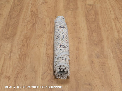 Blue 3'3" x 3'3" Fine Oriental Hand knotted Wool/Silk Rug - Sku: O092535