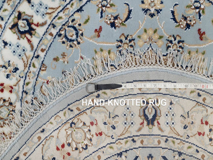 Blue 3'3" x 3'3" Fine Oriental Hand knotted Wool/Silk Rug - Sku: O092535