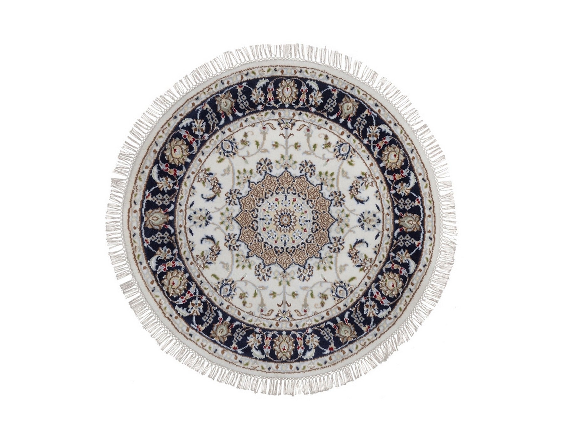 Ivory 3'1" x 3'1" Fine Oriental Hand knotted Wool/Silk Rug - Sku: O092536