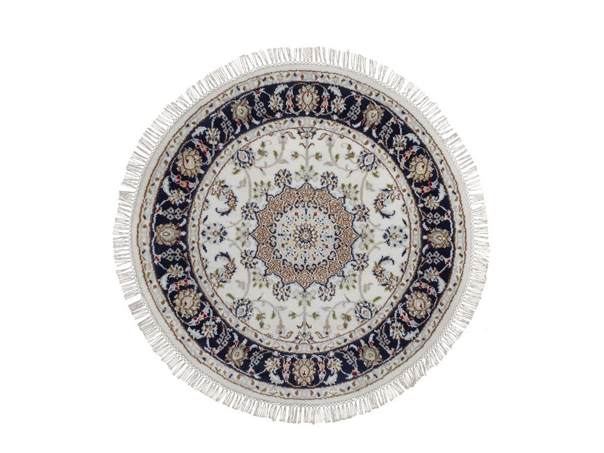 Nain Fine Oriental hand-knotted wool/silk rug in Ivory & Midnight Blue, 3'1" x 3'1" — SKU O092536