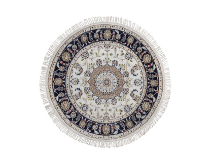 Nain Fine Oriental hand-knotted wool/silk rug in Ivory & Midnight Blue, 3'1" x 3'1" — SKU O092536